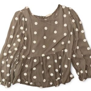 Altar'd State Taupe Blouse with White Polka Dots